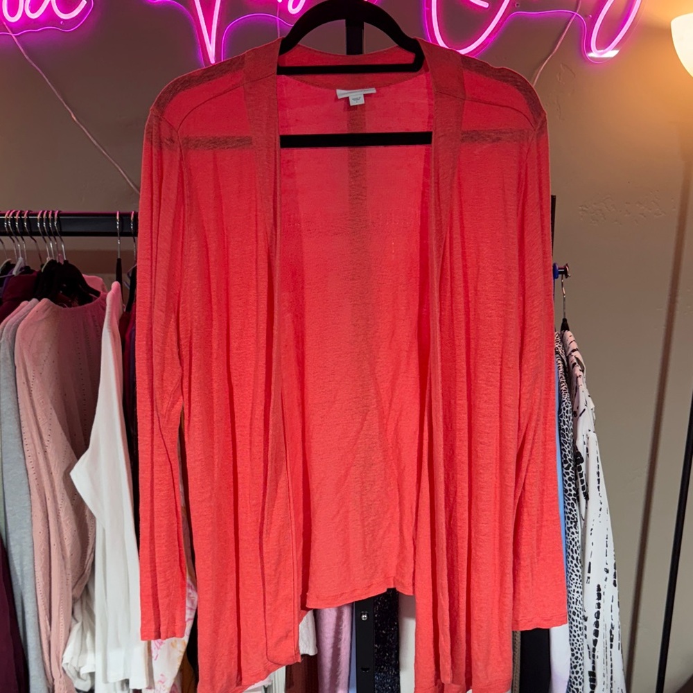 J. Jill Bright Coral Open Cardigan Sz L